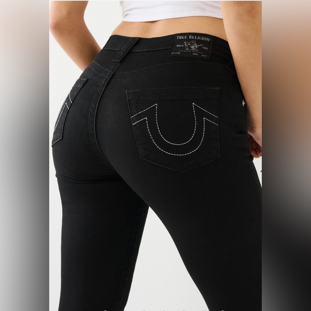 True Religion Halle Single Needle Mid Rise Super Skinny Black Jeans Size 30